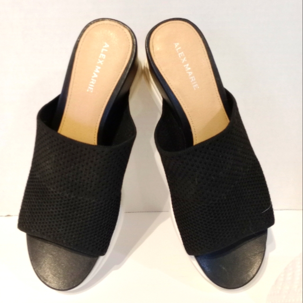 Black Slide Sandal Alex Marie Sanford‎ Knit Top 3" Heel Size 7